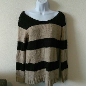 Gap boat neck alpaca black & tan striped sweater